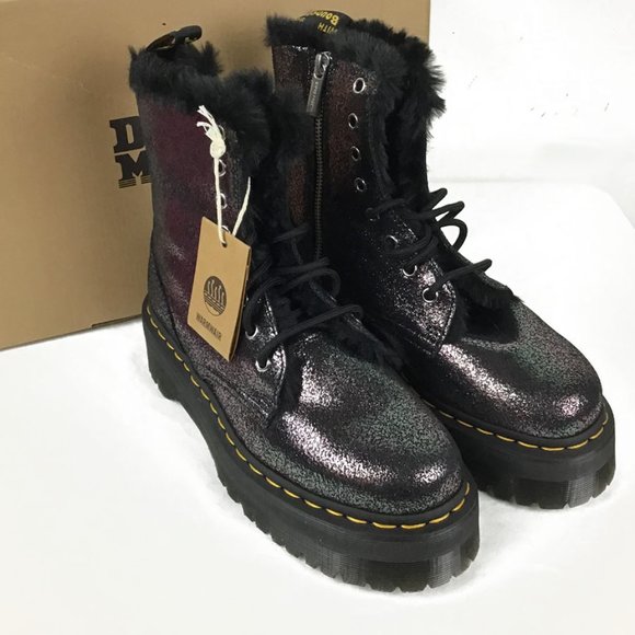 DR. MARTENS Jadon Faux Fur Lined Boots Metallic Leather Platforms - Picture 4 of 13